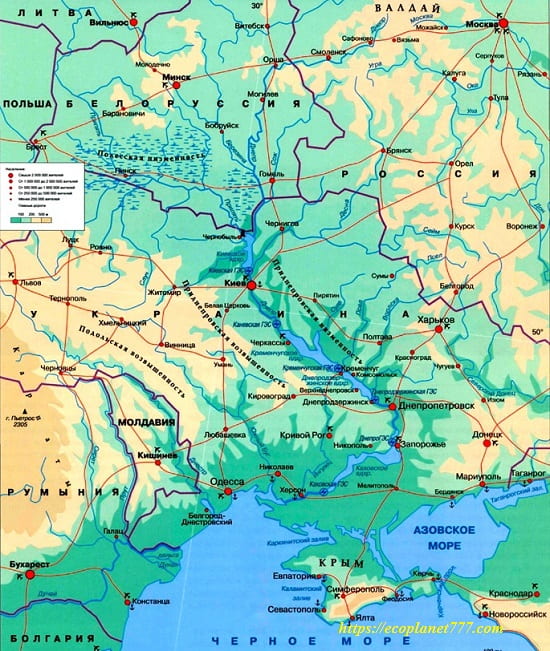 Река Днепр на карте